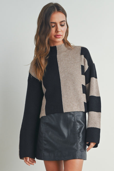 Colorblock Turtleneck Sweater // Black