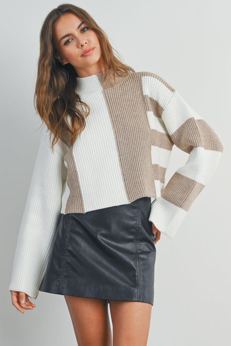 Colorblock Turtleneck Sweater // Ivory