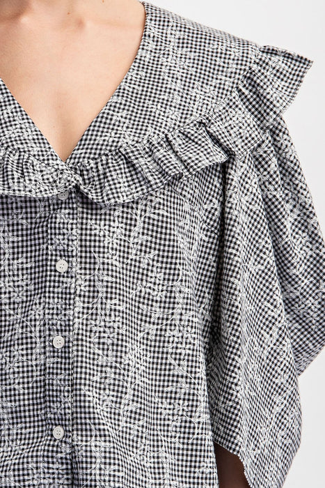 Floral + Gingham Print Puff Sleeve Top