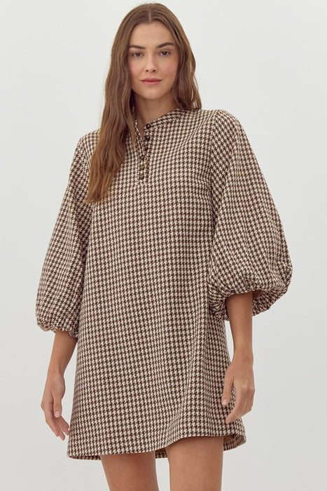 Houndstooth Balloon Sleeve Dress | SIZE XLARGE