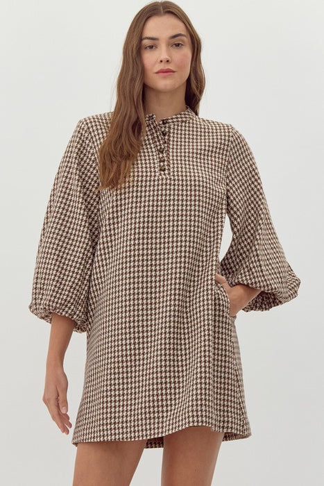 Houndstooth Balloon Sleeve Dress | SIZE XLARGE