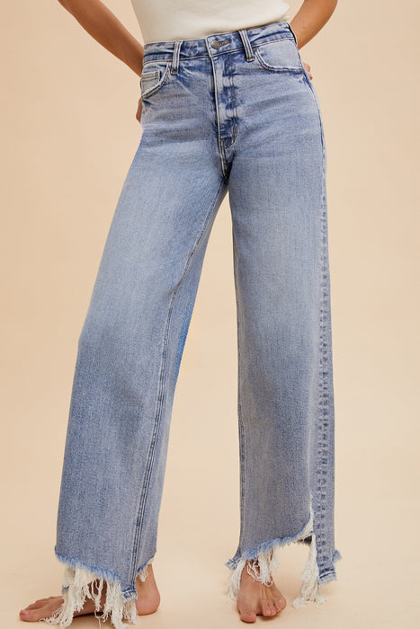 Asymmetrical Raw Hem Wide Leg Jeans | SIZE MEDIUM