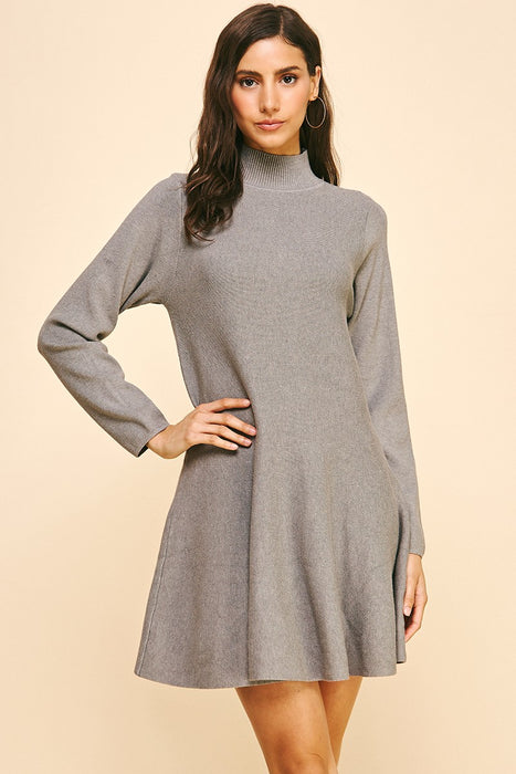 LIGHT GREY MOCK NECK SWEATER DRESS