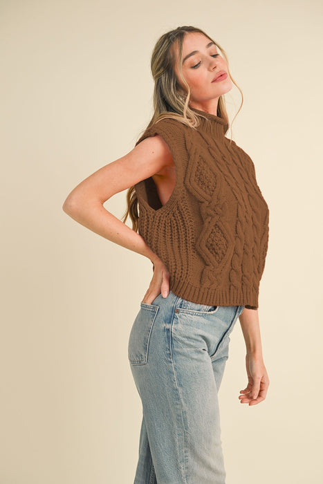 Mocha Cable Knit Sweater Top