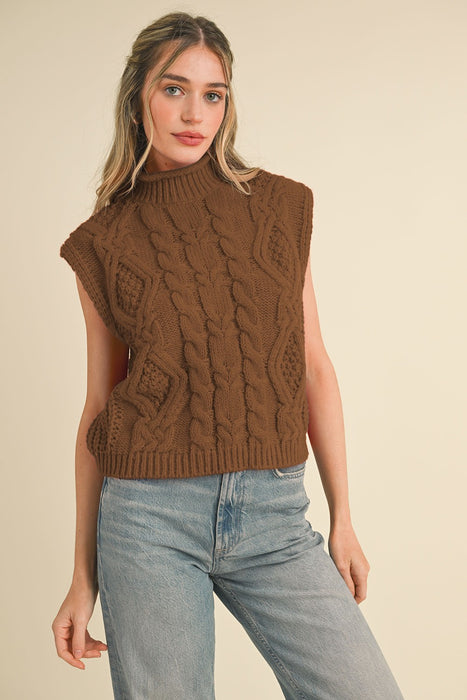 Mocha Cable Knit Sweater Top