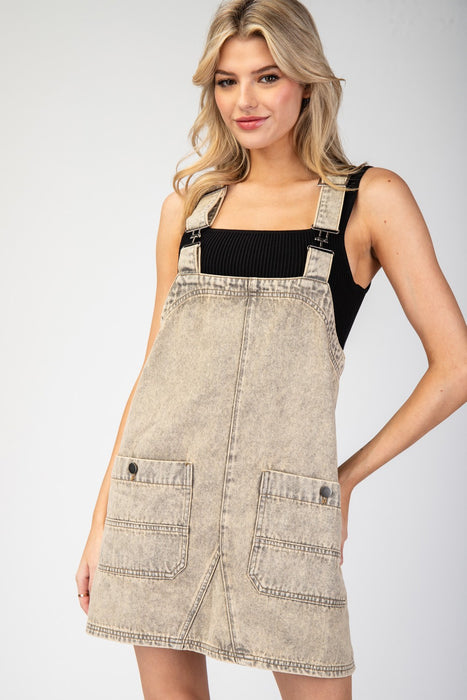 Overall Mini Dress- Hazelnut wash