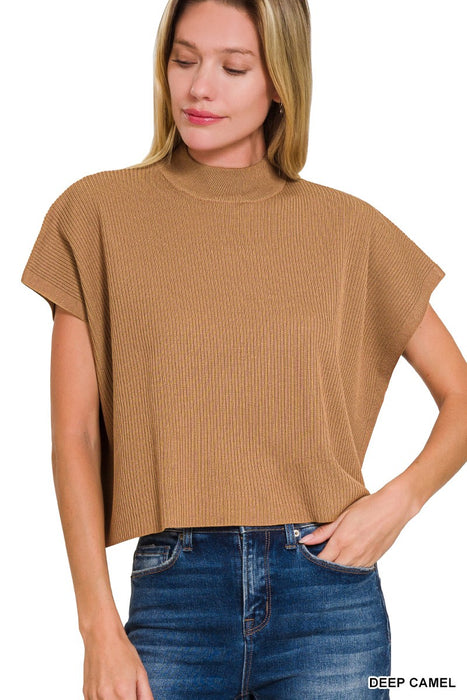 Knit Mock Neck Top In Deep Camel