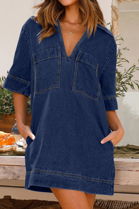 Dark Denim Front Pocket Mini Dress