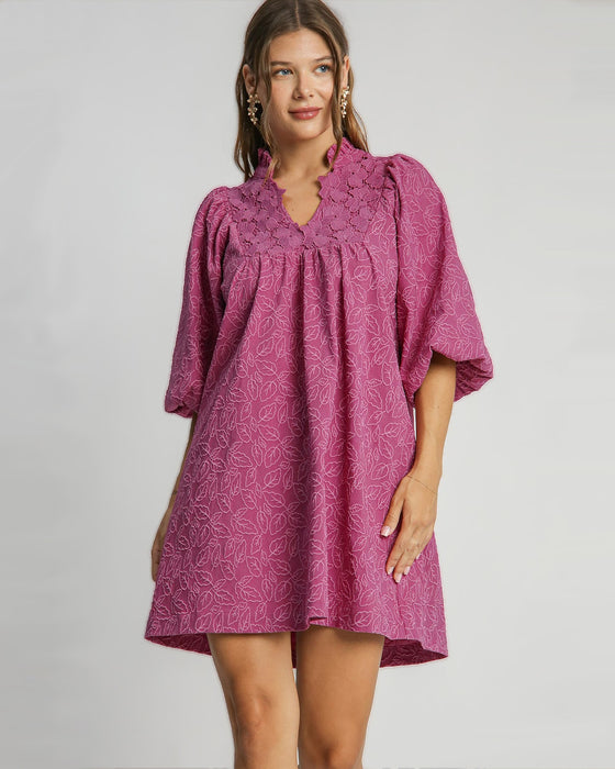 Floral Puff Sleeve Mini Dress // Magenta