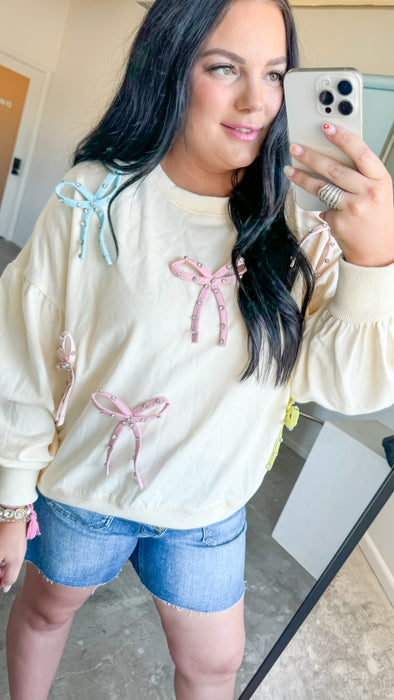 STUDDED BOW SWEATSHIRT | SALE