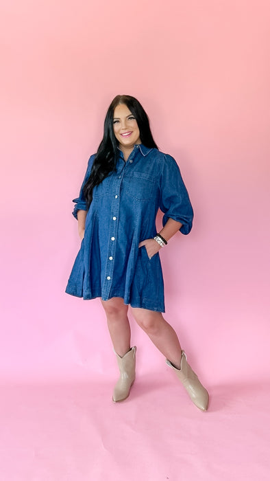 THE MEG DENIM DRESS IN DARK WASH