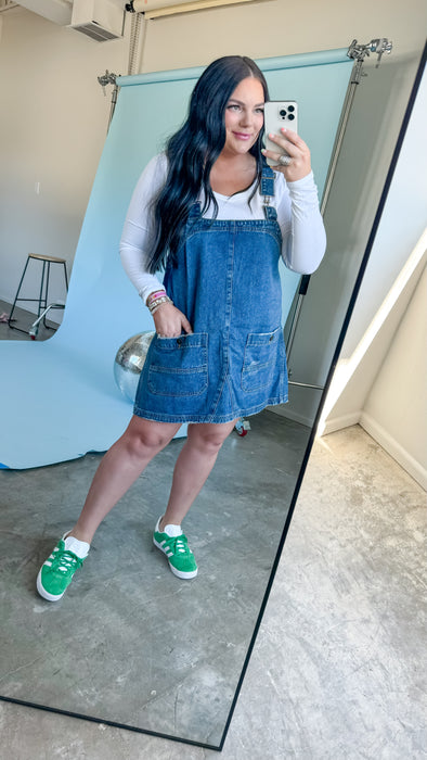 DENIM OVERALL MINI DRESS