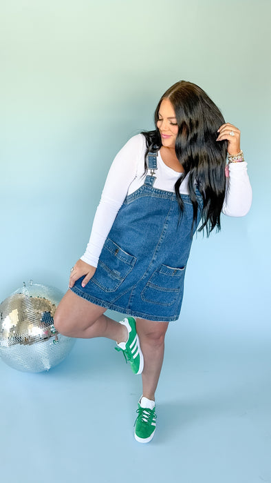 DENIM OVERALL MINI DRESS