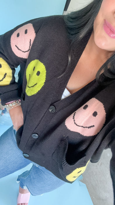 MULTICOLOR SMILEY FACE CARDIGAN