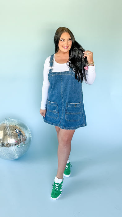 DENIM OVERALL MINI DRESS