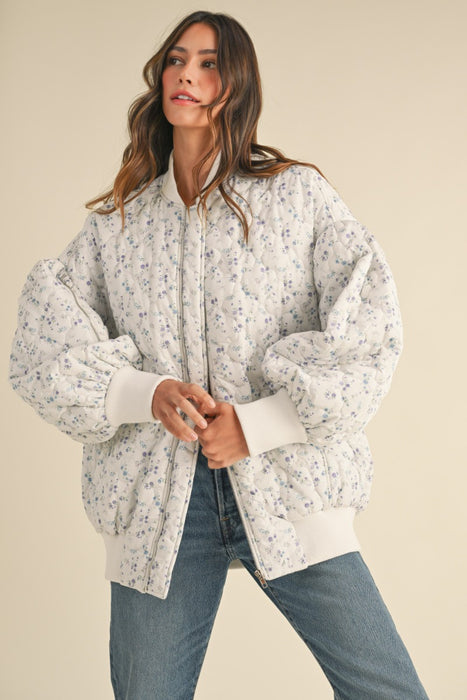 BLUE FLORAL OVERSIZED QUILTED JACKET