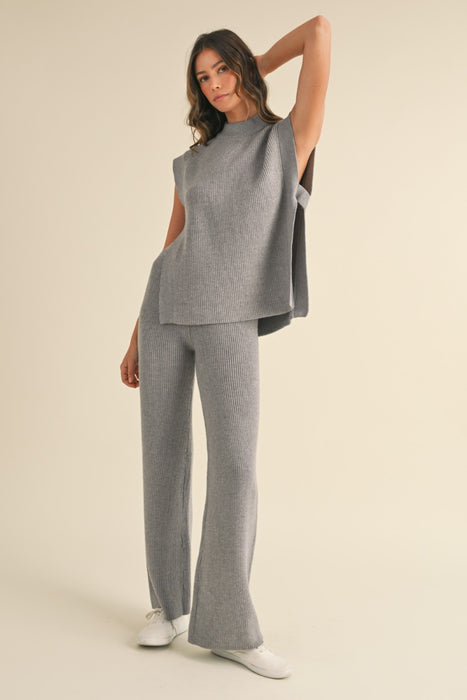 GREY SWEATER KNIT PANT SET